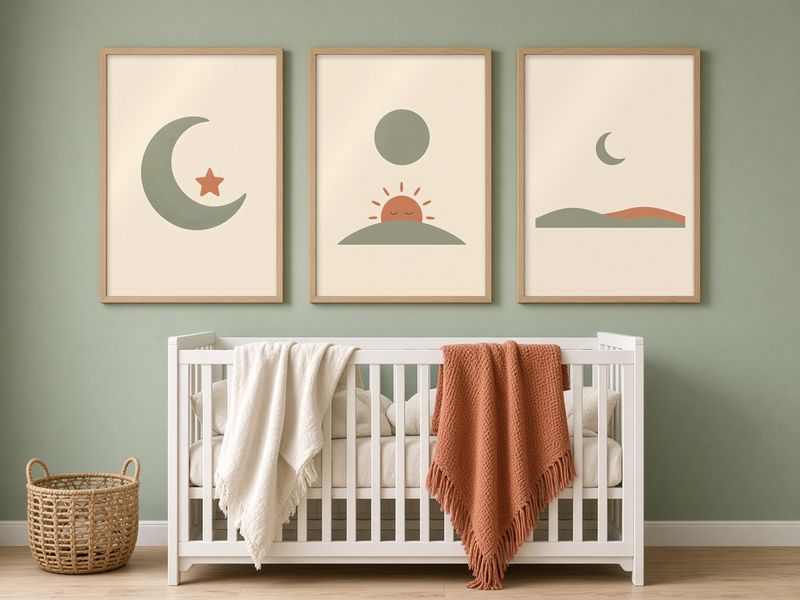 Sage Green Sun and Moon Nursery Prints printable, set of 3