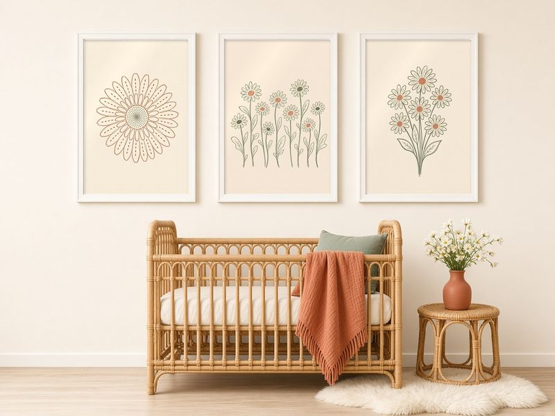Folk Art Gerber Daisy Nursery Prints printable, set of 3