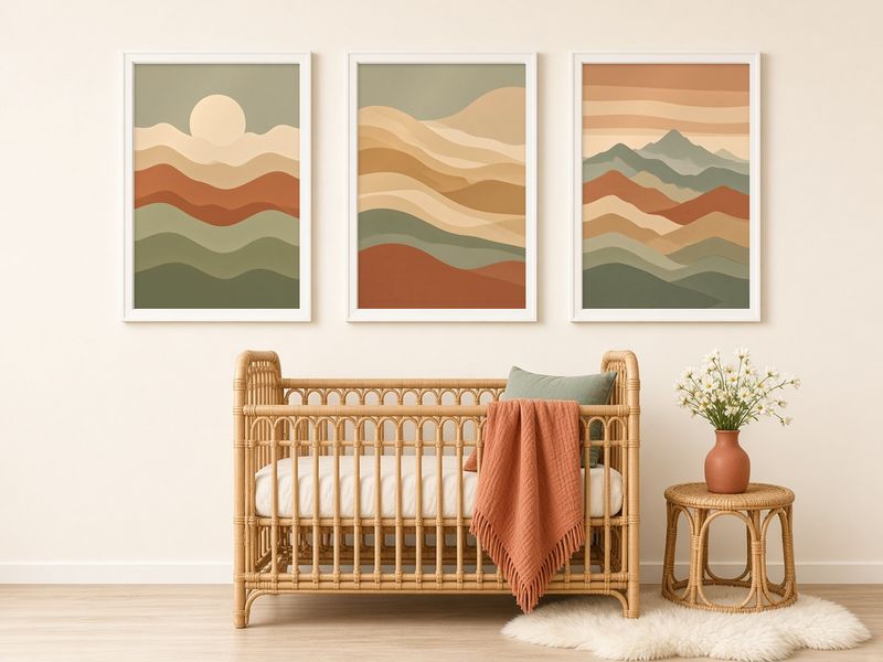 Boho Layered Hills Landscape Nursery Prints printable, set of 3