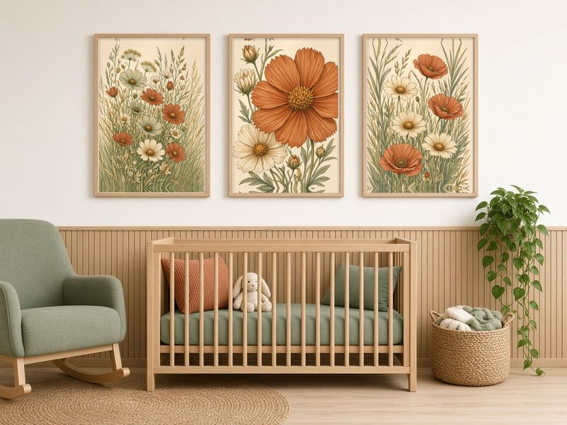 Hand-Drawn Wildflower Meadow Nursery Prints printable, set of 3