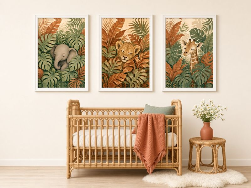 Sleepy Jungle Animals Nursery Prints printable, set of 3