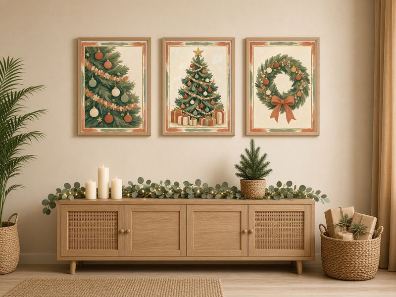 Boho Christmas Tree Print Set printable, set of 3