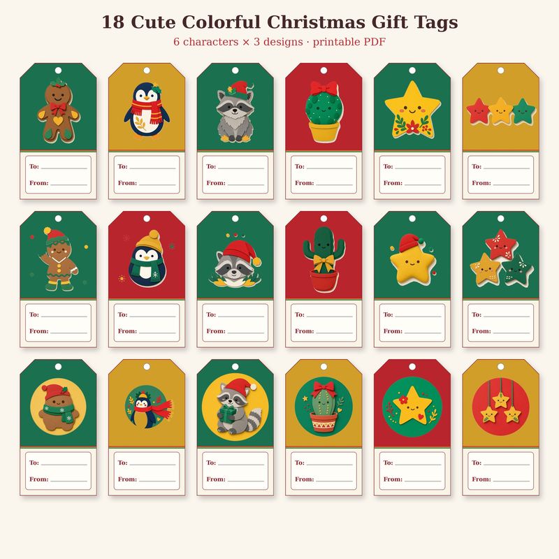 Simple Christmas Gift Tags printable, 18 tags