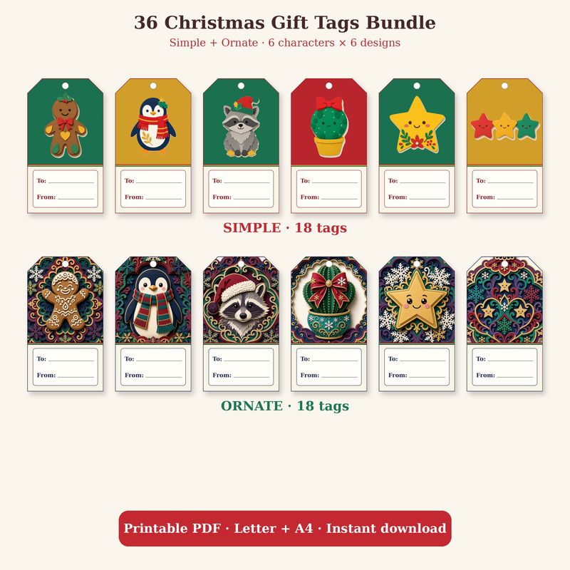 Christmas Gift Tags Bundle printable, 36 tags