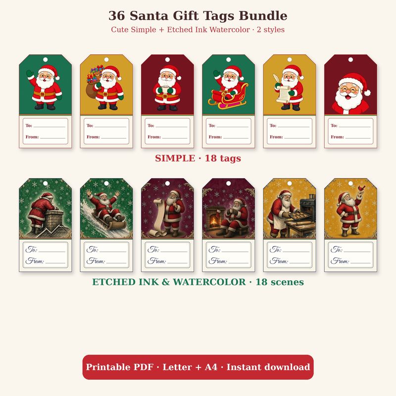 Santa Gift Tags Bundle printable, 36 tags