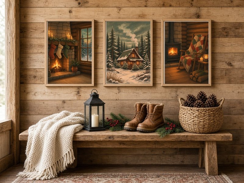 Cozy Christmas Cabin Print Set printable, set of 3