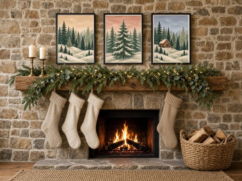 Snowy Winter Forest Print Set printable, set of 3